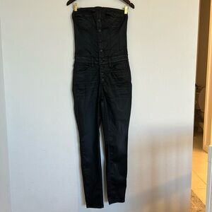 GUESS Y2K Ruffle Surplice Dark Blue Denim Chambray Widele Jumpsuit Size 6